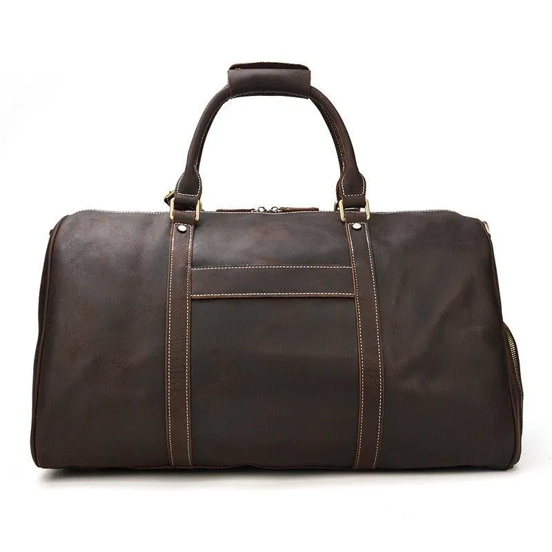Leather Weekender Travel Bag with Shoe Compartment