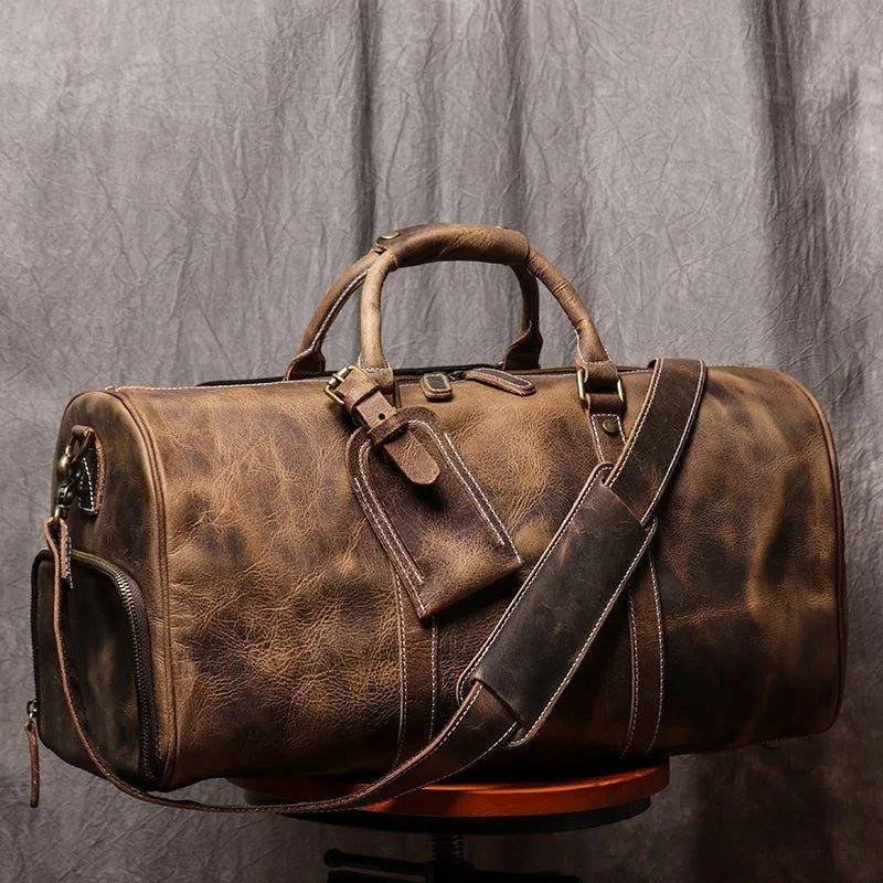 Leather Weekender Travel Bag with Shoe Compartment