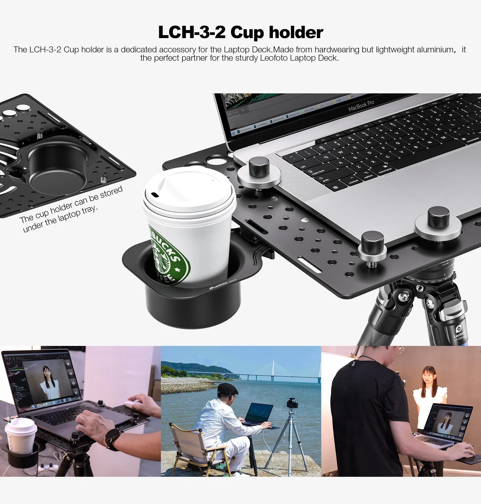 Leofoto LCH-3/LCH-3S Ultimate Laptop Tray (Tray Only) | 1/4" and 3/8" Compatible