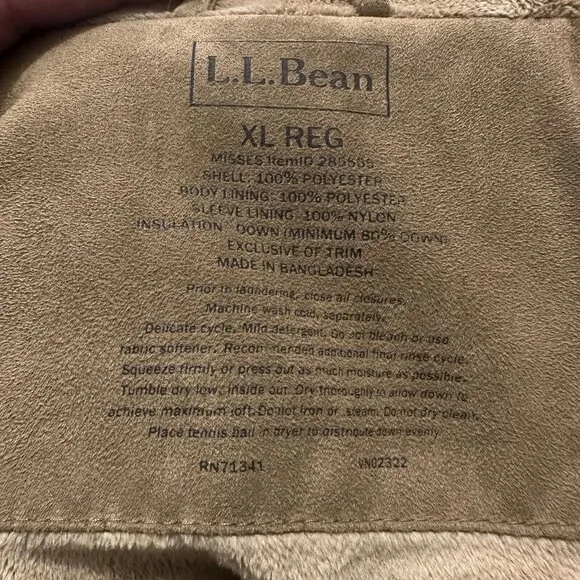 LL‎ Bean Quilted Down Winter Coat Womens Misses Size XL Brown