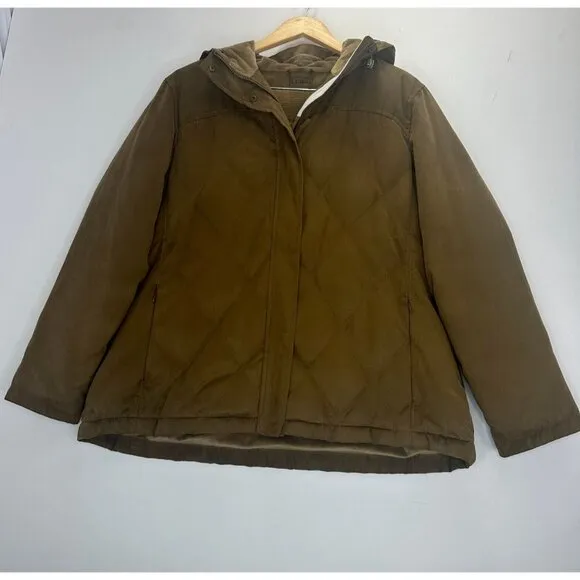 LL‎ Bean Quilted Down Winter Coat Womens Misses Size XL Brown
