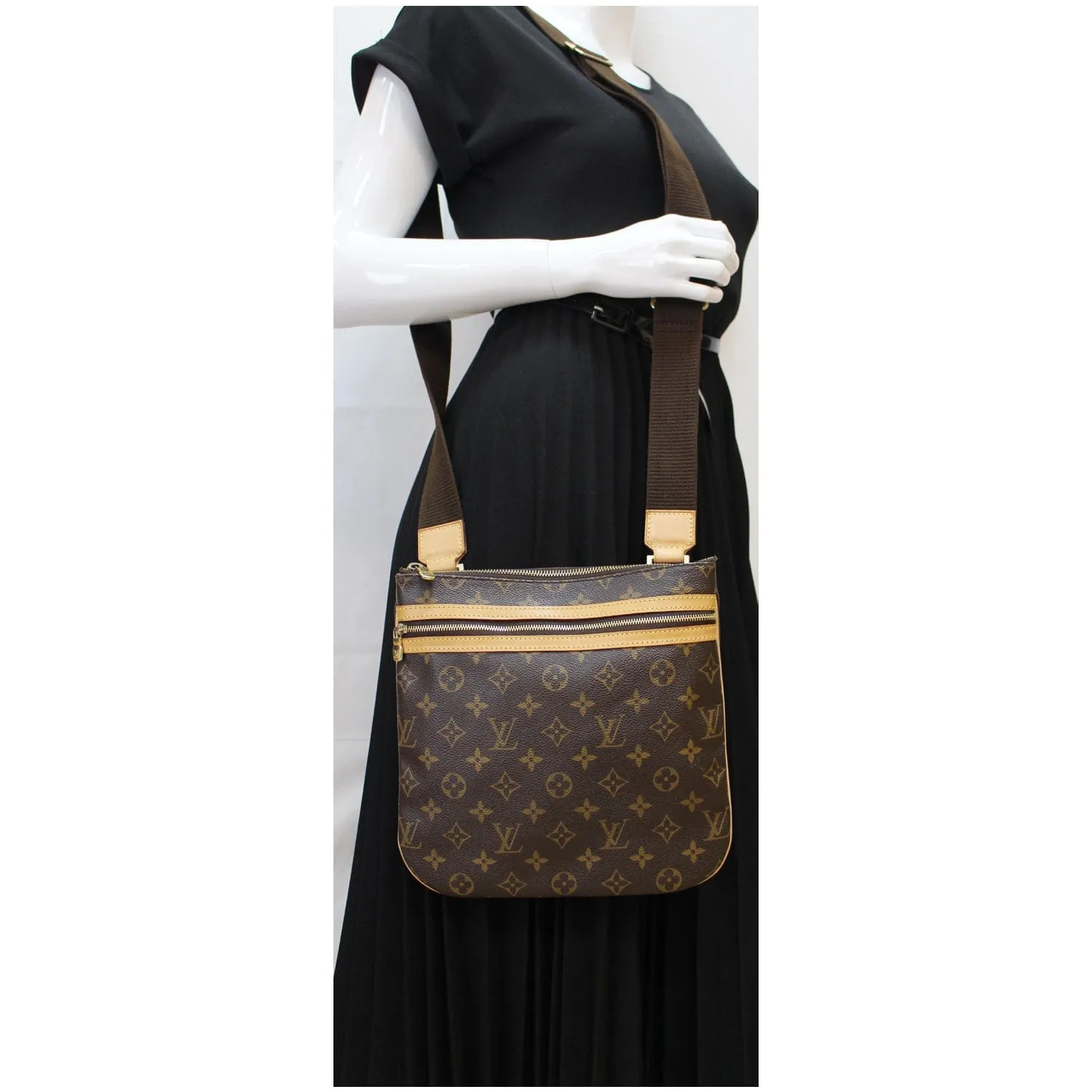 LOUIS VUITTON Bosphore Pochette Monogram Canvas Crossbody Bag Brown