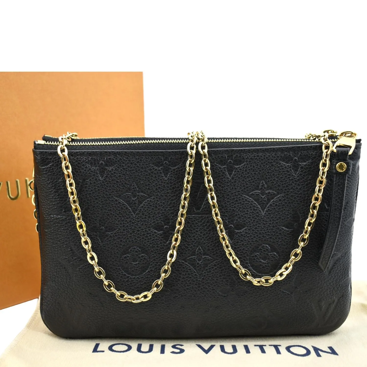 LOUIS VUITTON Double Zip Pochette Monogram Empreinte Crossbody Bag Black