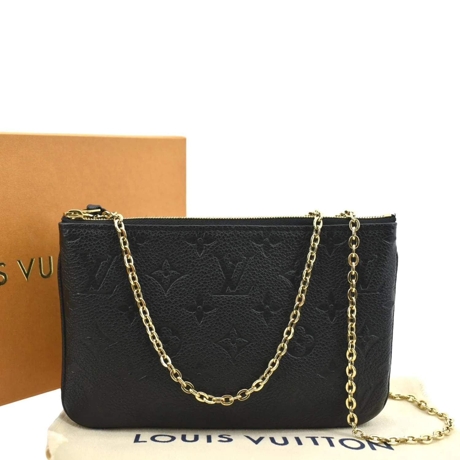 LOUIS VUITTON Double Zip Pochette Monogram Empreinte Crossbody Bag Black