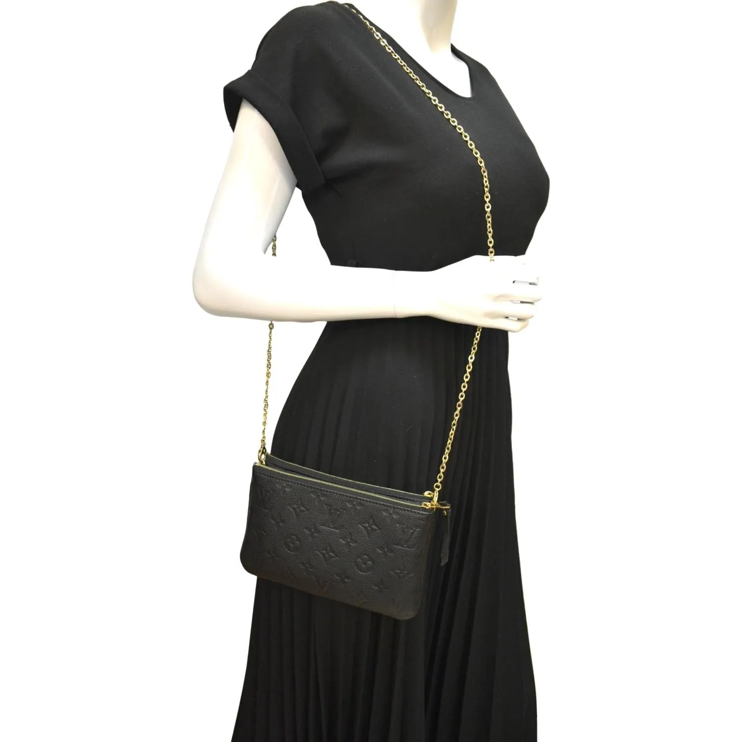 LOUIS VUITTON Double Zip Pochette Monogram Empreinte Crossbody Bag Black
