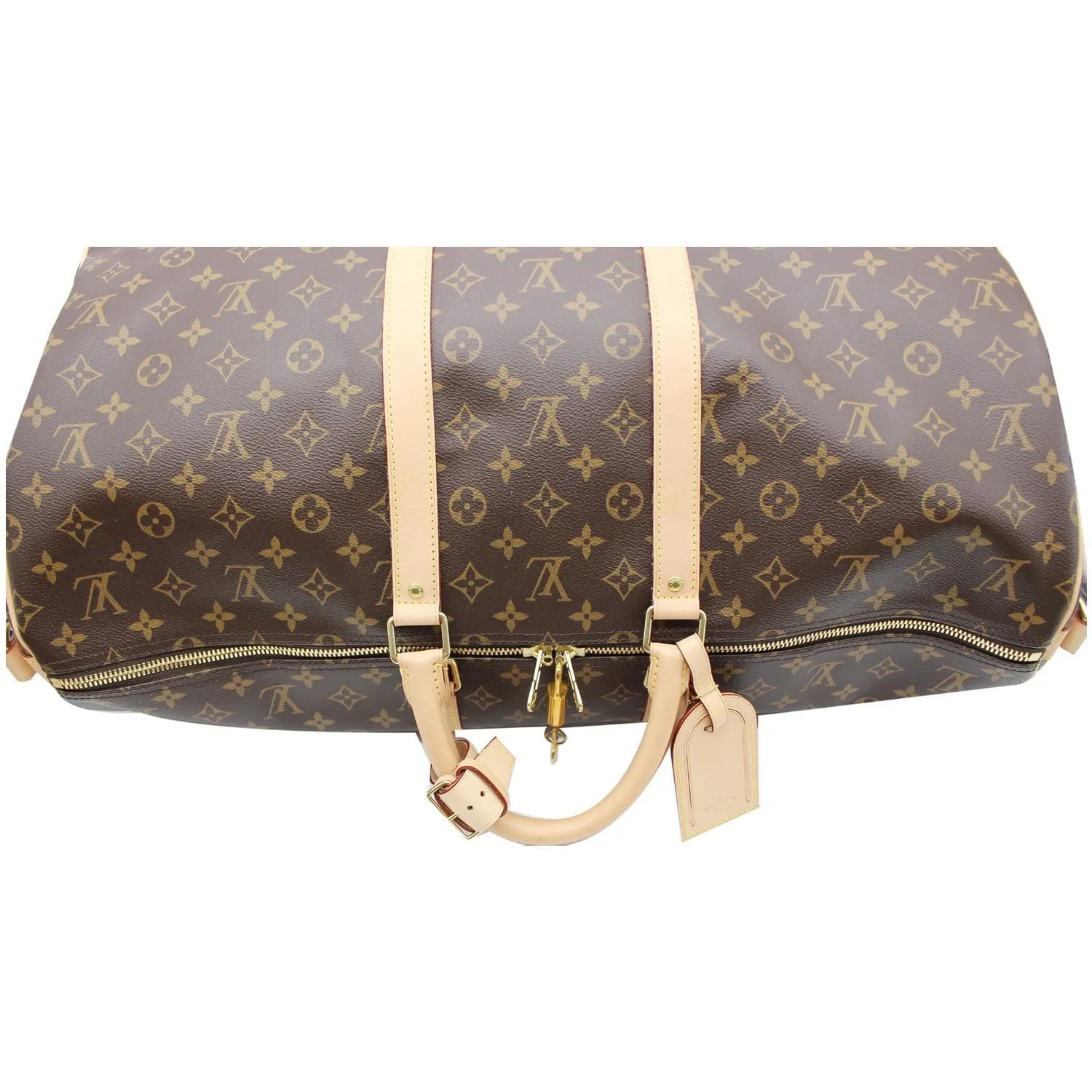 LOUIS VUITTON Keepall 55 Bandouliere Monogram Canvas Travel Bag Brown