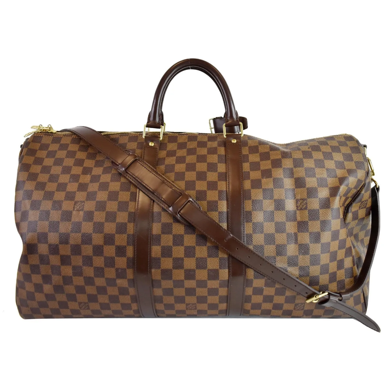 LOUIS VUITTON Keepall Bandouliere 55 Damier Ebene Travel Bag Brown