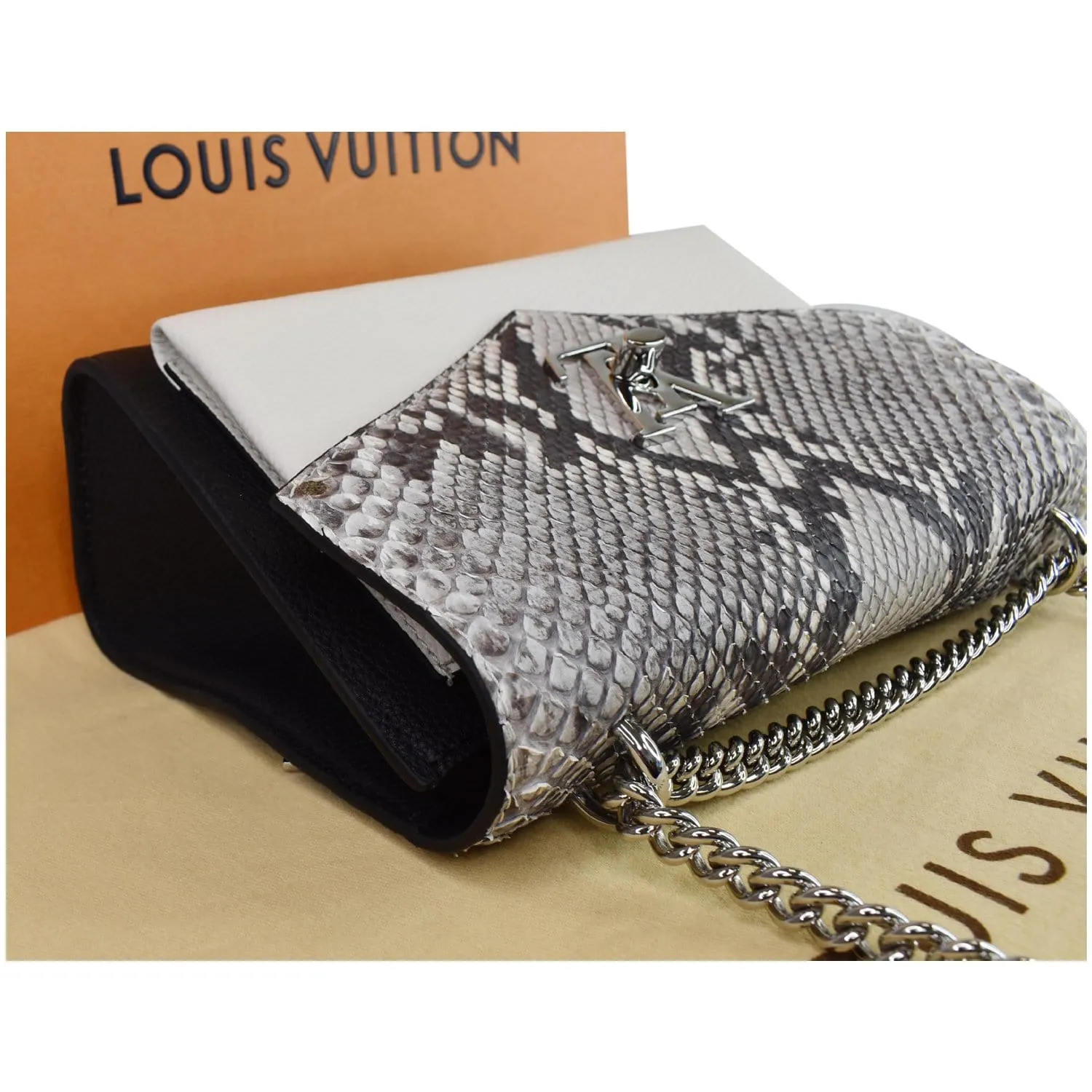 LOUIS VUITTON MyLockme BB Leather Crossbody Bag Black/Creme Beige