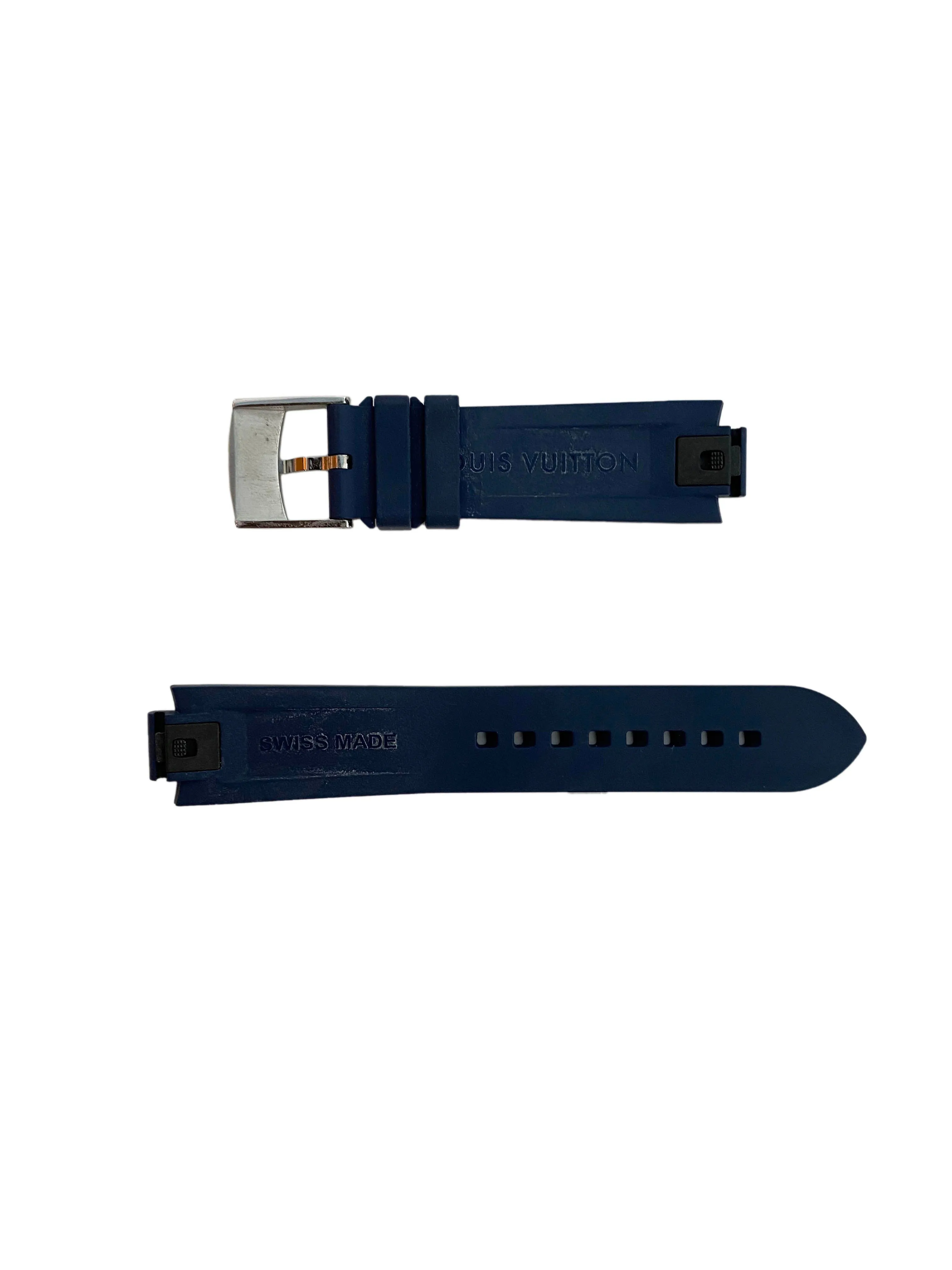 Louis Vuitton Navy Blue Rubber Monogram Tambour Watch Strap