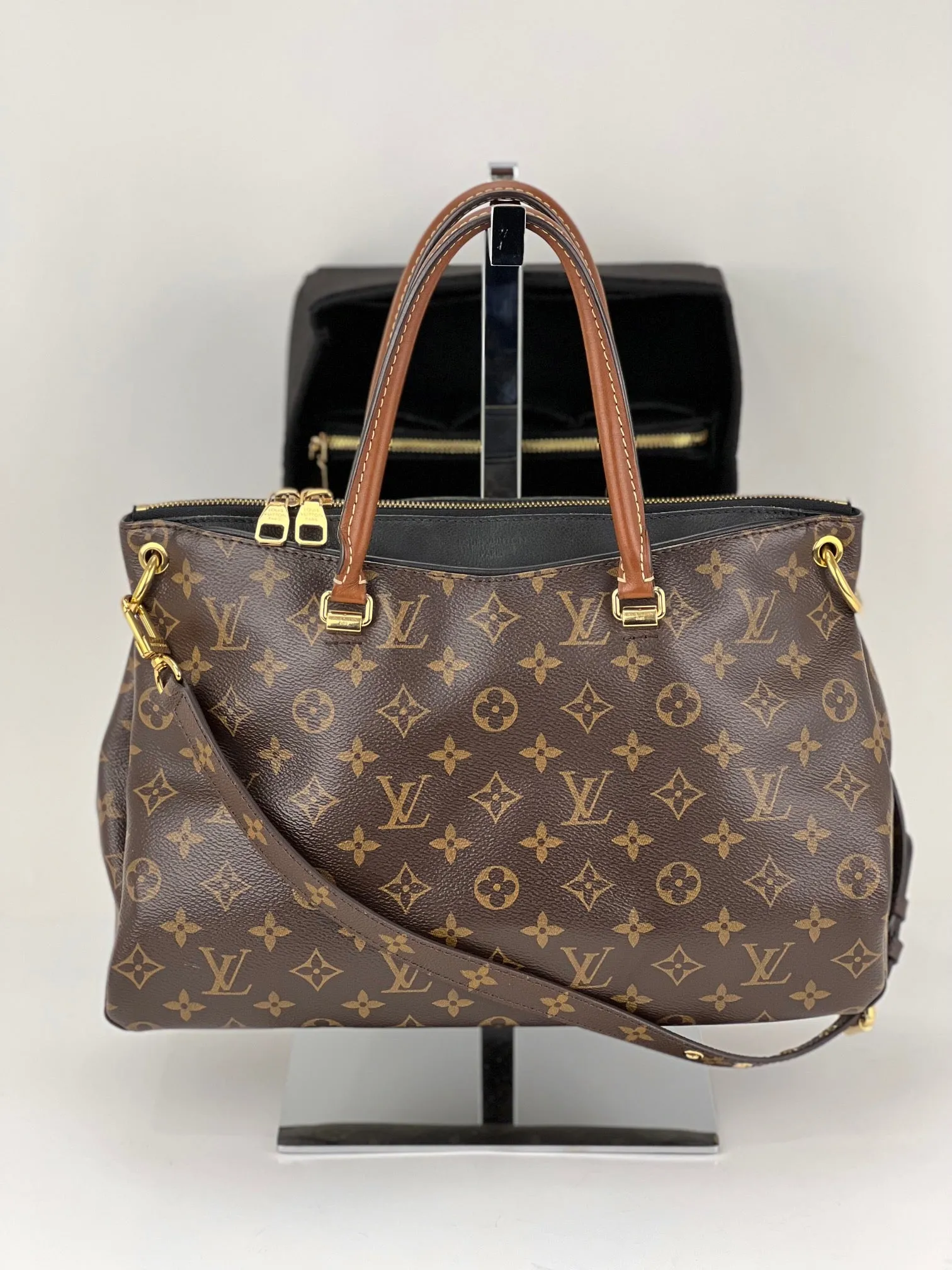 Louis Vuitton PALLAS Monogram canvas calf leather M41064 Black Handbag