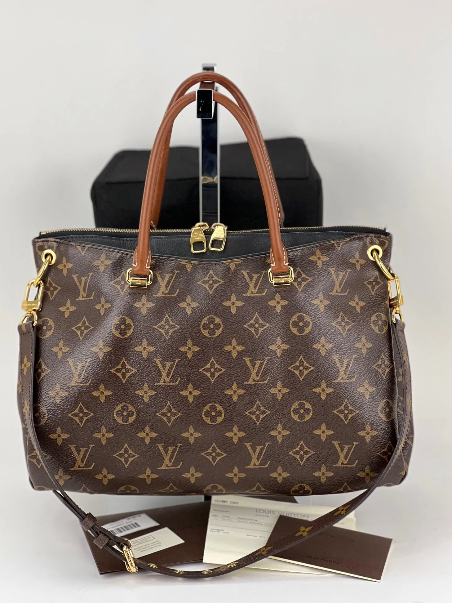 Louis Vuitton PALLAS Monogram canvas calf leather M41064 Black Handbag