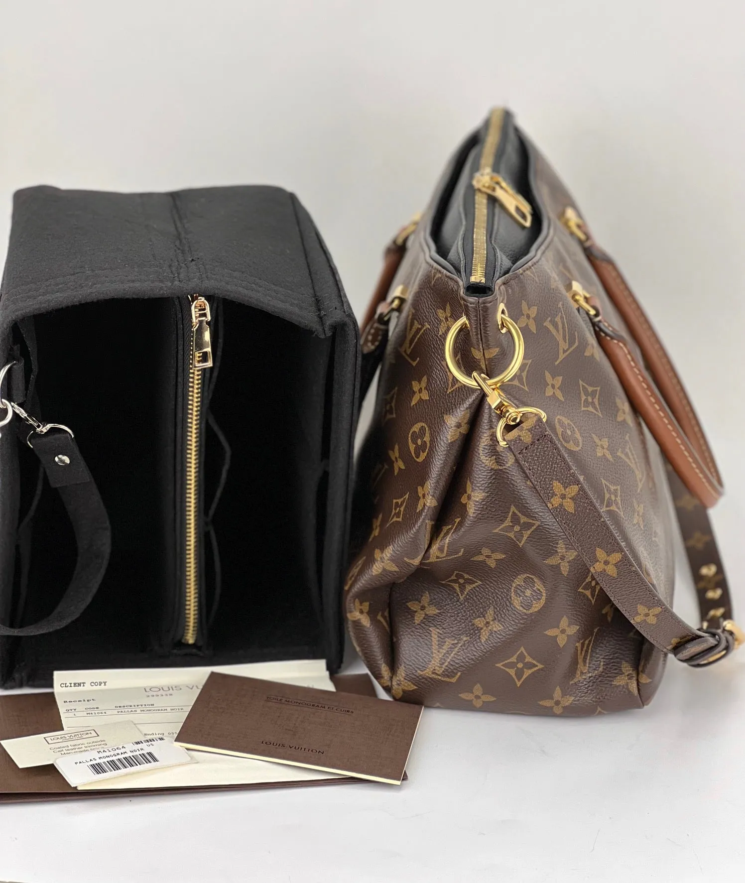 Louis Vuitton PALLAS Monogram canvas calf leather M41064 Black Handbag
