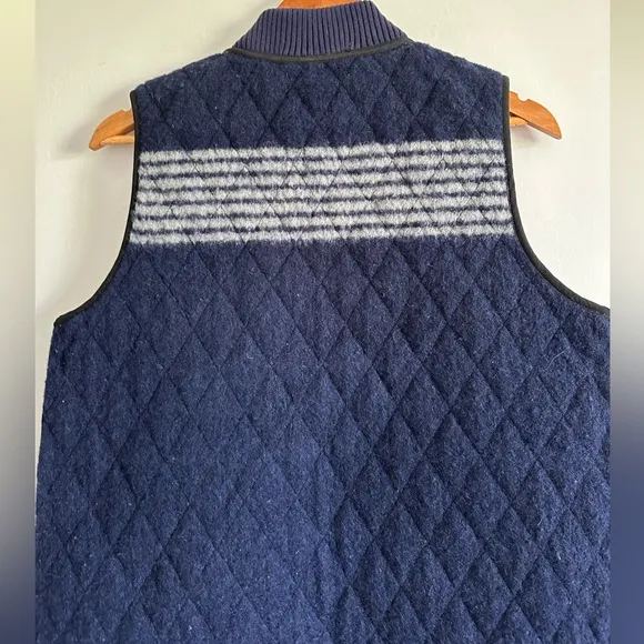 Madewell Blue/White Reversible Vest in Stripe Wool/Quilted Size Small EUC