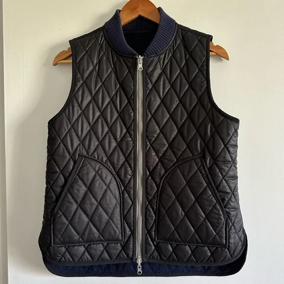 Madewell Blue/White Reversible Vest in Stripe Wool/Quilted Size Small EUC