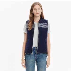 Madewell Blue/White Reversible Vest in Stripe Wool/Quilted Size Small EUC