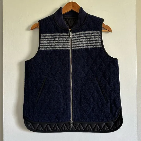 Madewell Blue/White Reversible Vest in Stripe Wool/Quilted Size Small EUC