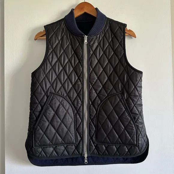 Madewell Blue/White Reversible Vest in Stripe Wool/Quilted Size Small EUC
