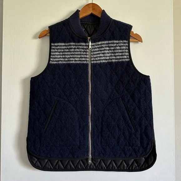 Madewell Blue/White Reversible Vest in Stripe Wool/Quilted Size Small EUC