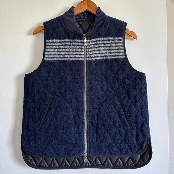 Madewell Blue/White Reversible Vest in Stripe Wool/Quilted Size Small EUC