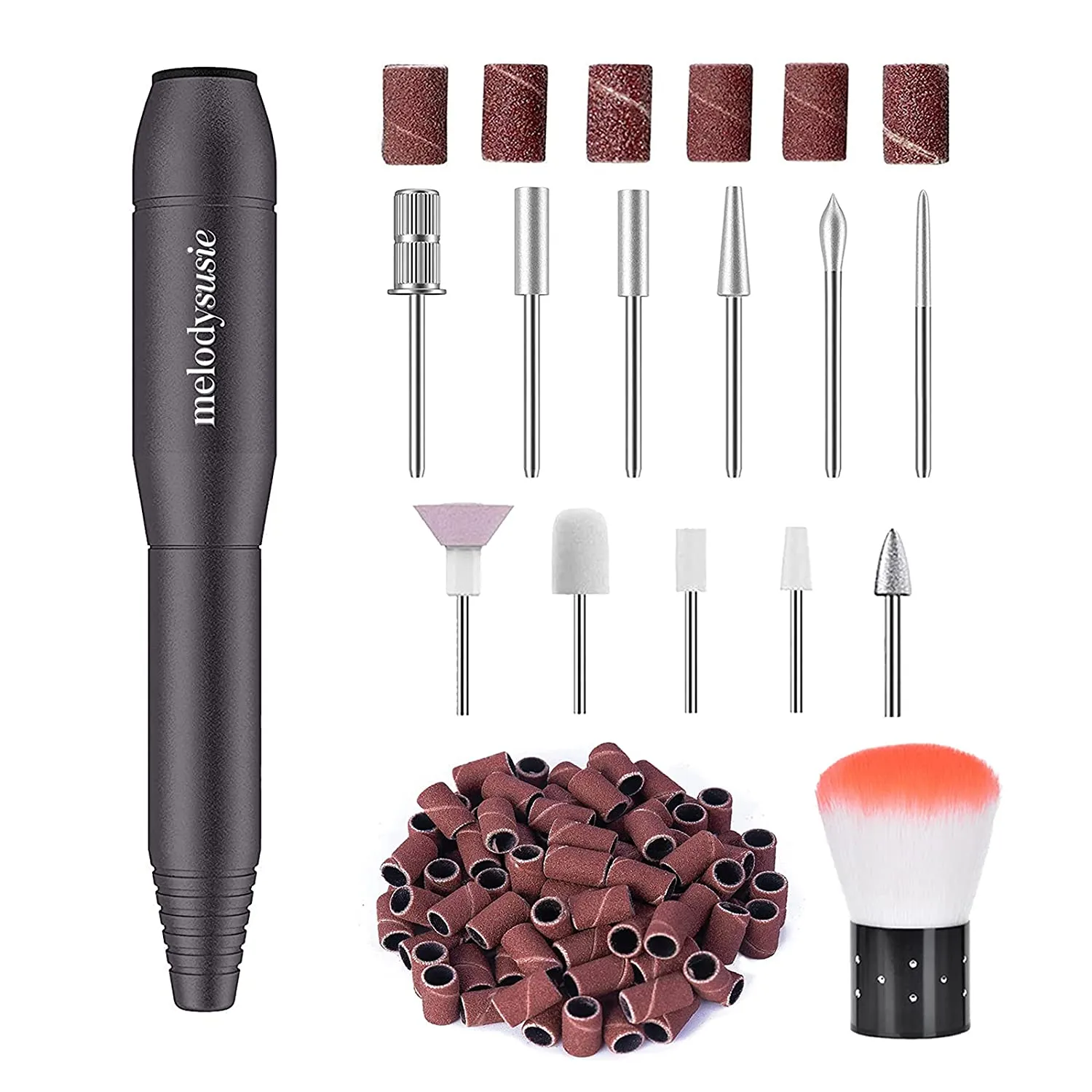 MelodySusie Electric Nail Drill Machine 11 in 1 Kit, Portable Electric Nail File Efile Set for Acrylic Gel Nails, Manicure Pedicure Tool with Nail Drill Bits Sanding Bands Dust Brush, Gold