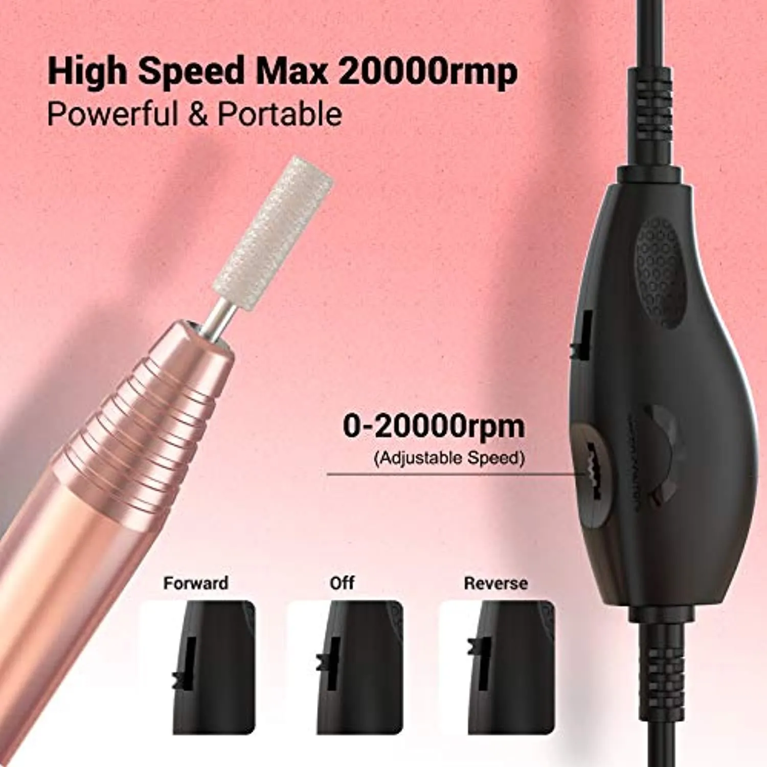 MelodySusie Electric Nail Drill Machine 11 in 1 Kit, Portable Electric Nail File Efile Set for Acrylic Gel Nails, Manicure Pedicure Tool with Nail Drill Bits Sanding Bands Dust Brush, Gold