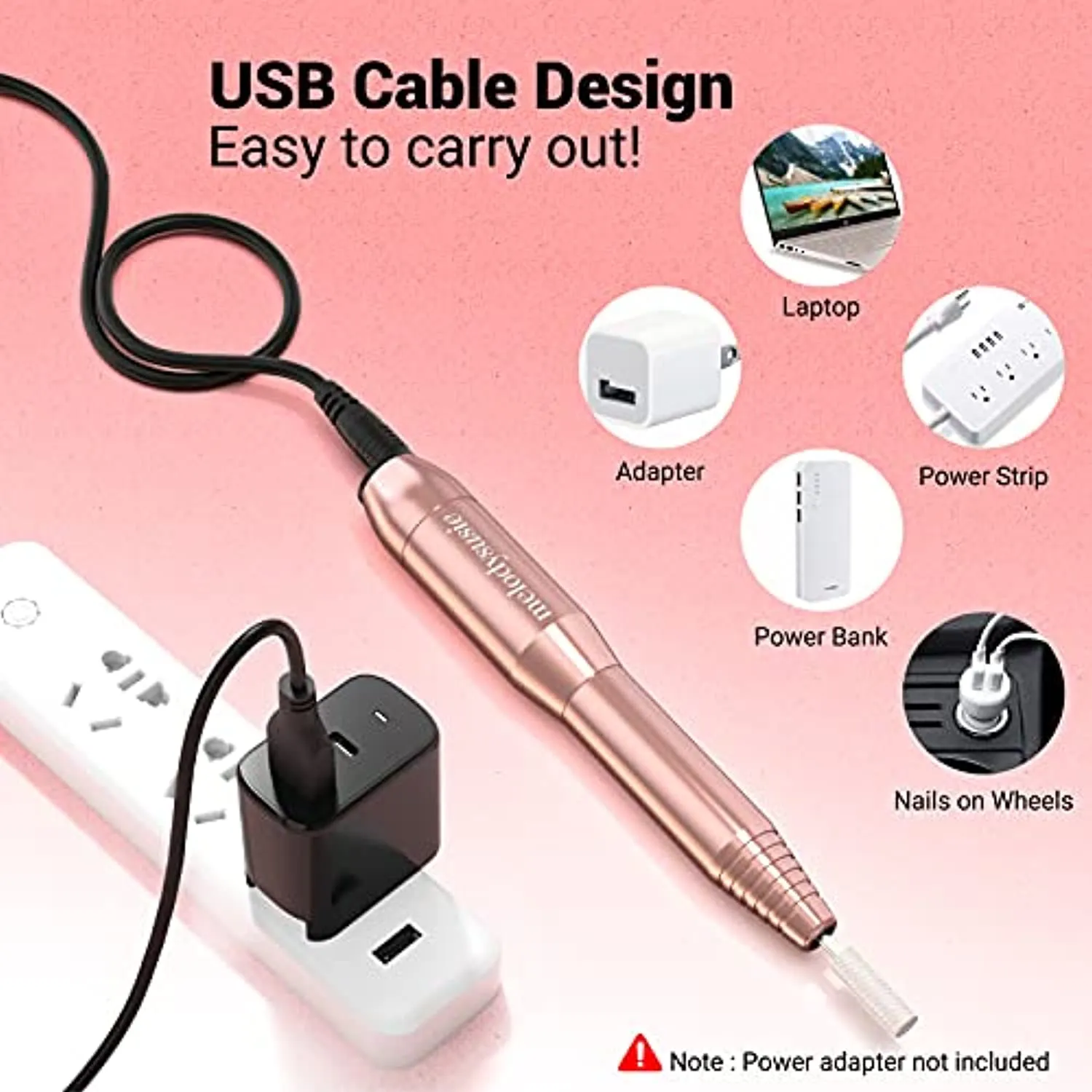 MelodySusie Electric Nail Drill Machine 11 in 1 Kit, Portable Electric Nail File Efile Set for Acrylic Gel Nails, Manicure Pedicure Tool with Nail Drill Bits Sanding Bands Dust Brush, Gold