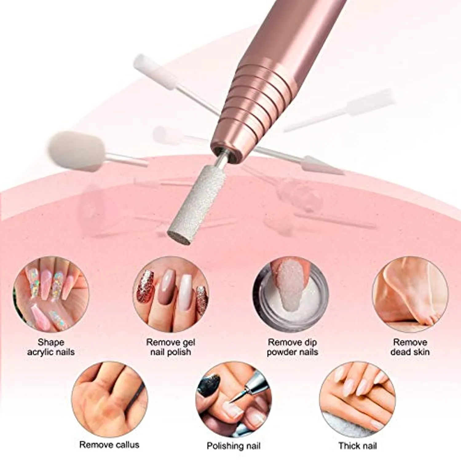 MelodySusie Electric Nail Drill Machine 11 in 1 Kit, Portable Electric Nail File Efile Set for Acrylic Gel Nails, Manicure Pedicure Tool with Nail Drill Bits Sanding Bands Dust Brush, Gold
