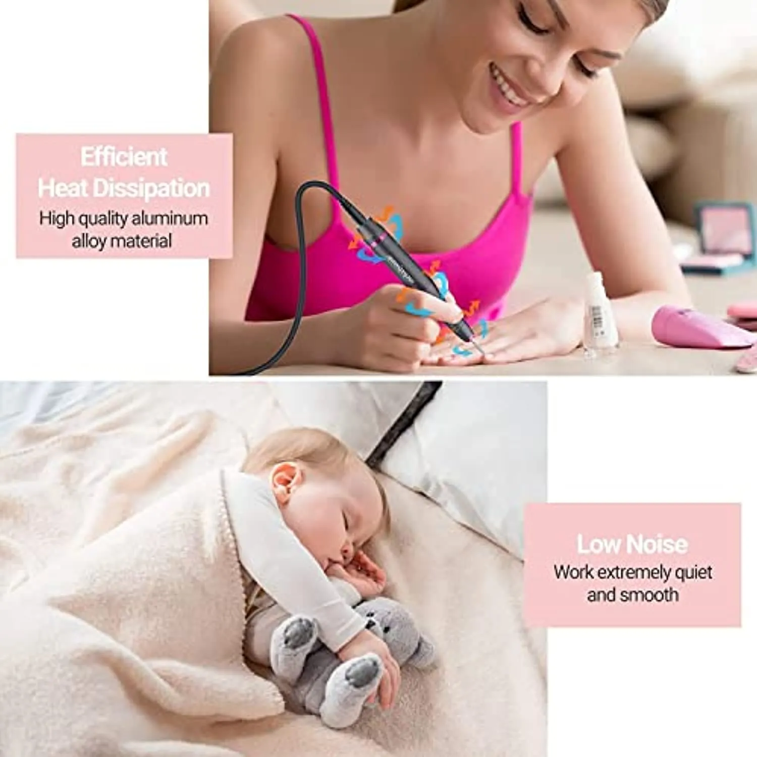MelodySusie Electric Nail Drill, Portable Electric Nail Drill Machine for Acrylic Gel Nails, Professional Efile E File Manicure Pedicure Polishing Shape Tools for Home Salon Use, Grey
