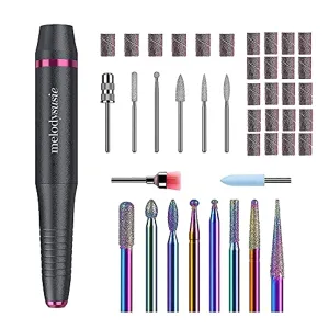 MelodySusie Electric Nail Drill USB Type with 10Pcs Diamond Nail Drill Bit, Portable Electric Nail Drill Machine for Acrylic Gel Nails, Efile E File Manicure Pedicure Tools for Home Salon Use, Grey