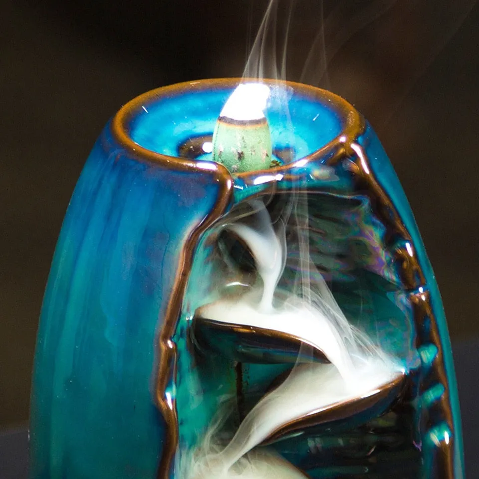 Mountain River Handicraft Incense Holder Ceramic Backflow Waterfall Smoke Incense Burner Censer Holder Mother's Gift Home Decor