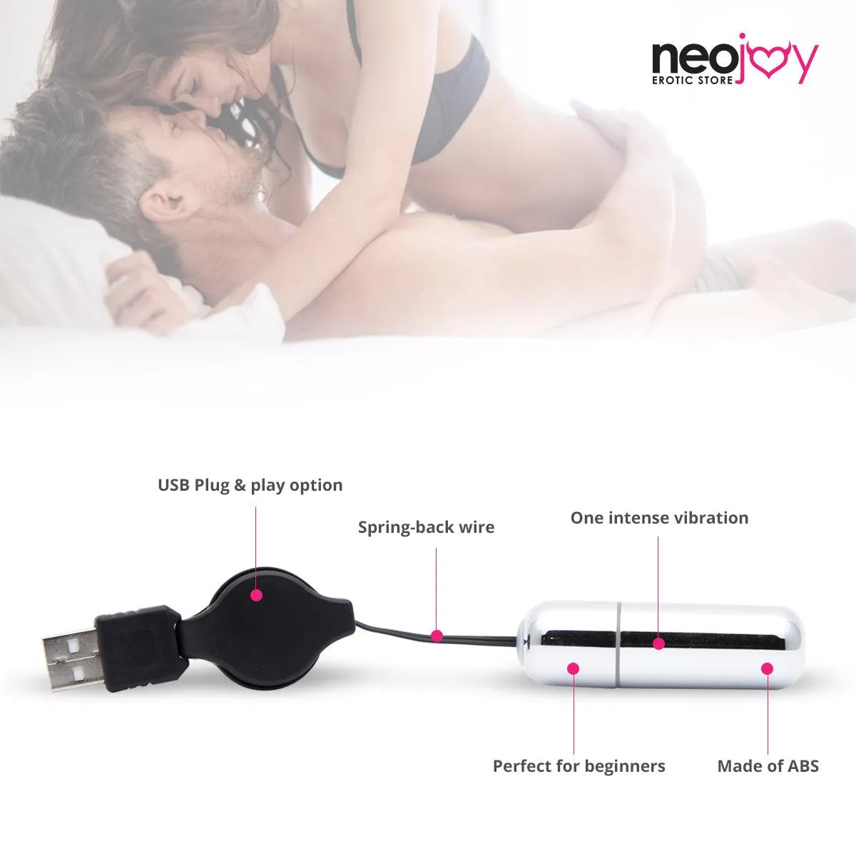 Neojoy Controlled Bullet - USB Plug Bullet Vibrator - Clitoral Anal Vaginal Toy