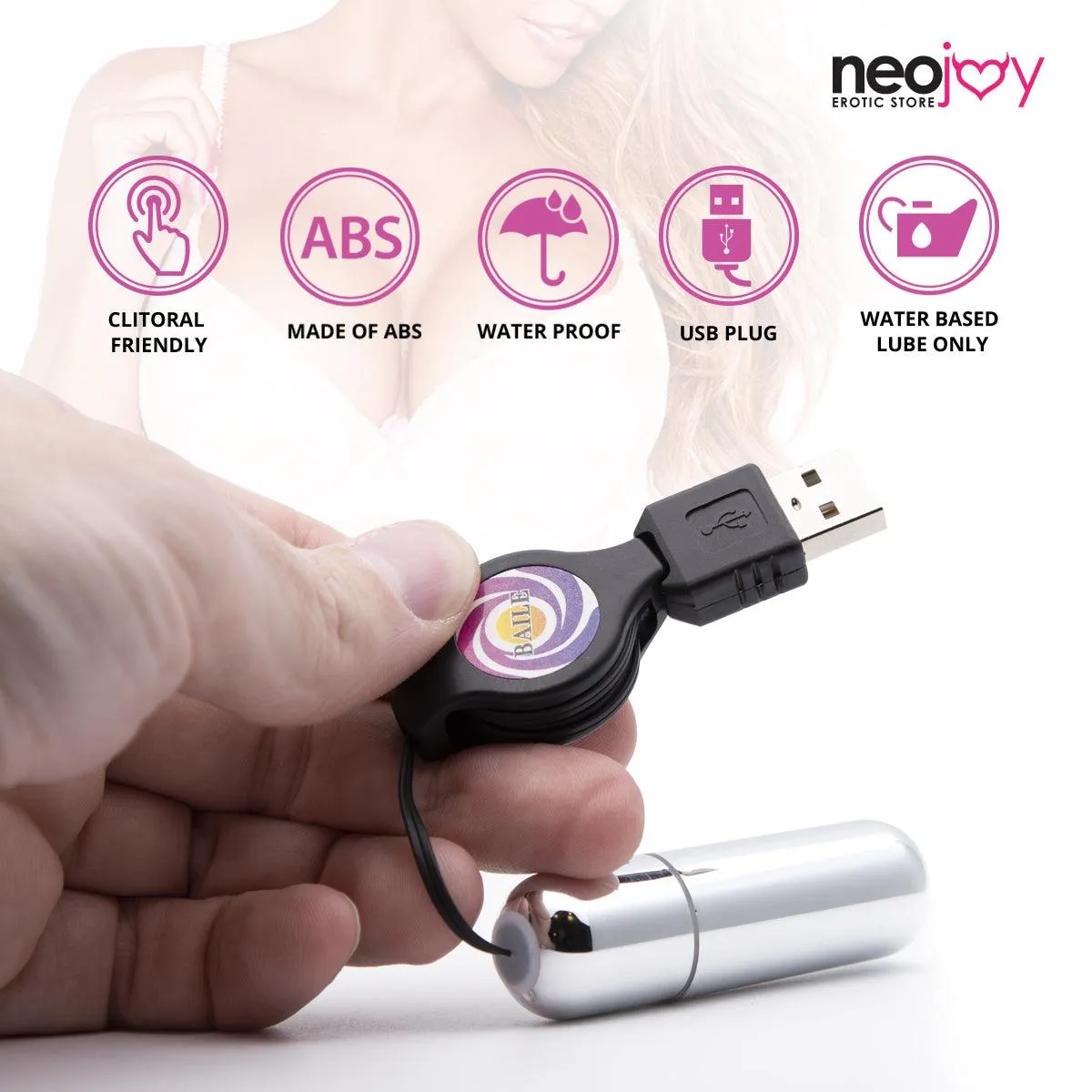 Neojoy Controlled Bullet - USB Plug Bullet Vibrator - Clitoral Anal Vaginal Toy