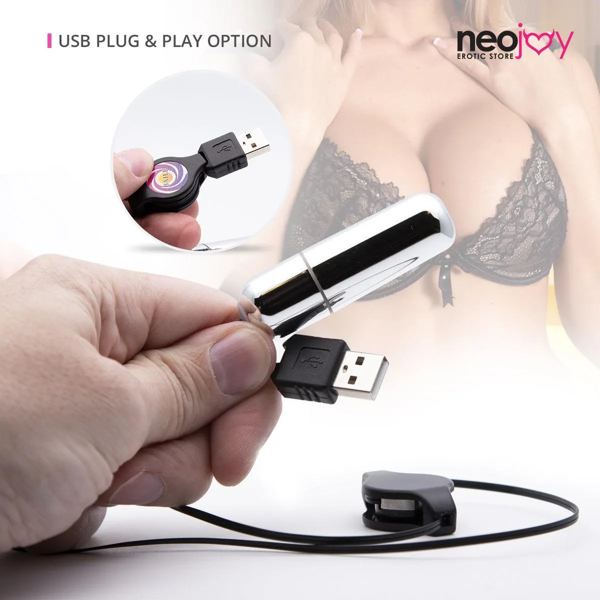 Neojoy Controlled Bullet - USB Plug Bullet Vibrator - Clitoral Anal Vaginal Toy