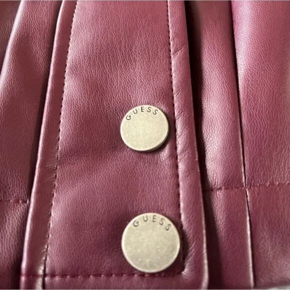 New Guess Fiammetta Faux Leather Moto Jacket Mystic Wine Size XS
