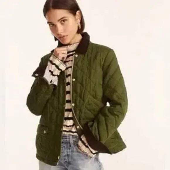 NEW J. Crew Quilted Barn Jacket Moss Green Size M!