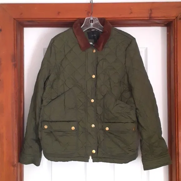 NEW J. Crew Quilted Barn Jacket Moss Green Size M!