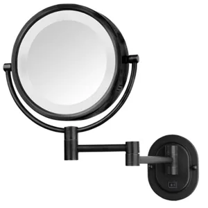 New Jerdon 8-Inch Two-Sided Swivel Halo Lighted Wall Mount Mirror with 5x Magnification, 14-Inch Extension, Black Finish Retails $160 