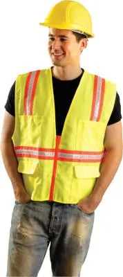 OccuNomix Non-ANSI Contractor Style Solid Vests, Small, Hi-Viz Yellow; Orange Trim, LUX-XTRANS-YS