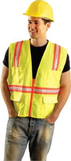OccuNomix Non-ANSI Contractor Style Solid Vests, Small, Hi-Viz Yellow; Orange Trim, LUX-XTRANS-YS