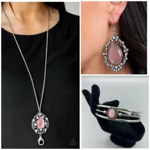 Paparazzi Bewitched Beam Lanyard Necklace Pink; Icy Eden Earrings Pink & Top of The Pop Charts Bracelet Pink