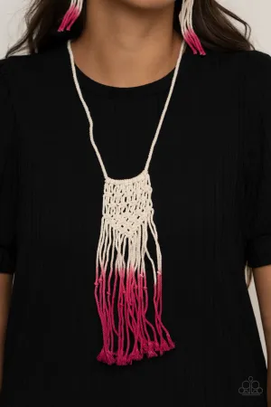 Paparazzi Surfin The Net - Pink Macrame Necklace