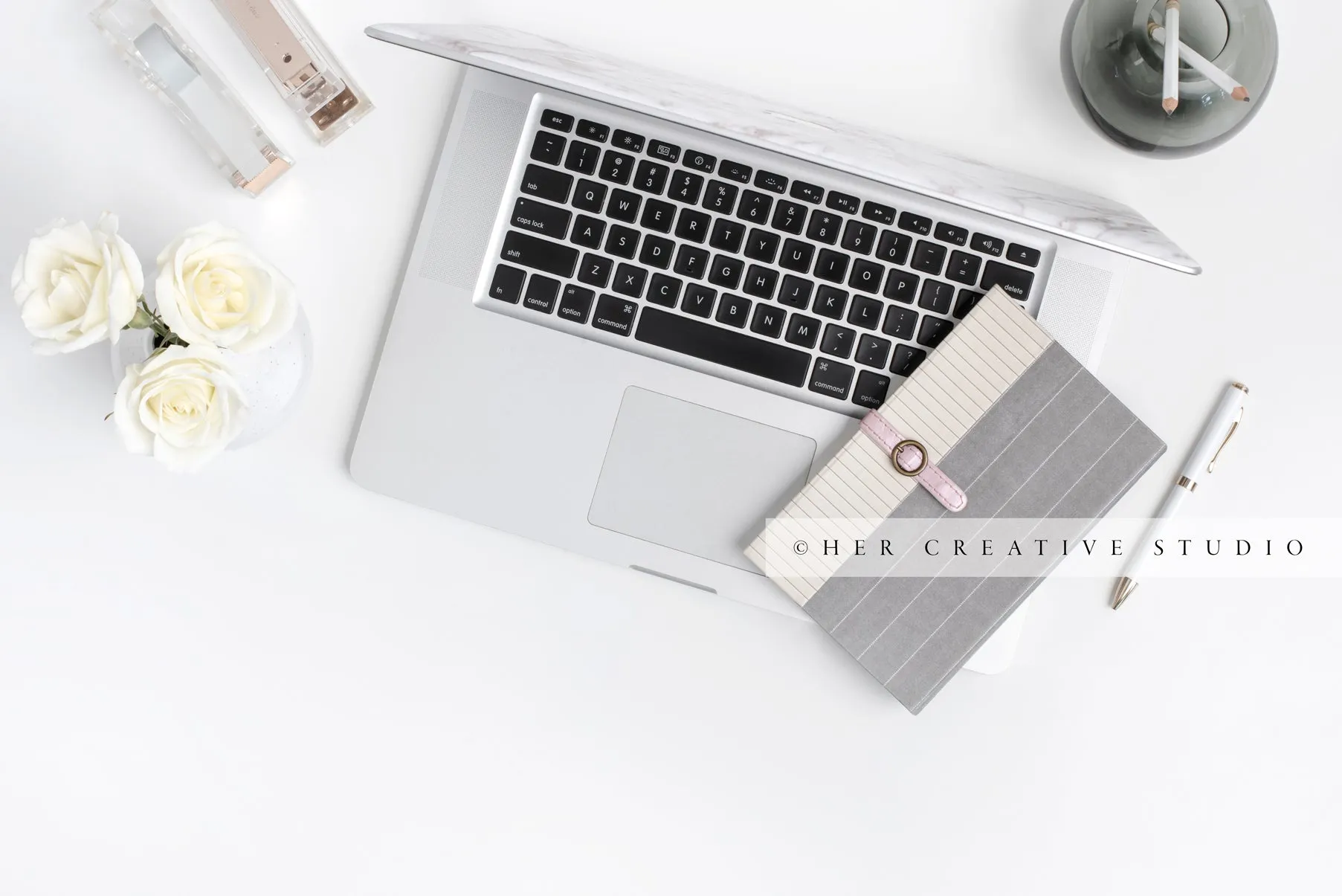 Pencils and Roses with Laptop