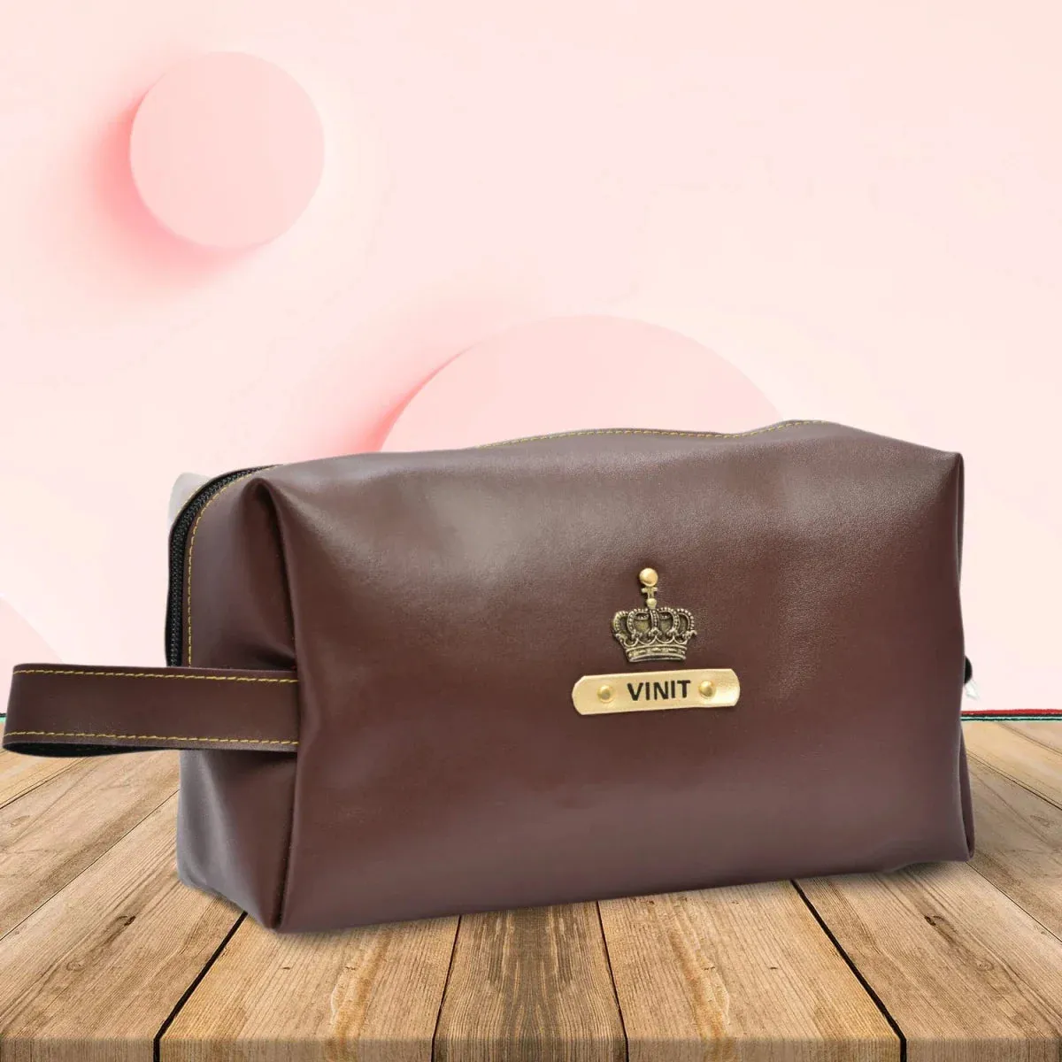 Personalized Mutlipurpose Travel /  Make-up Pouch - Brown