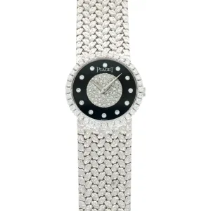 Piaget White Gold Diamond Bezel with Black and Diamond Dial on Bracelet