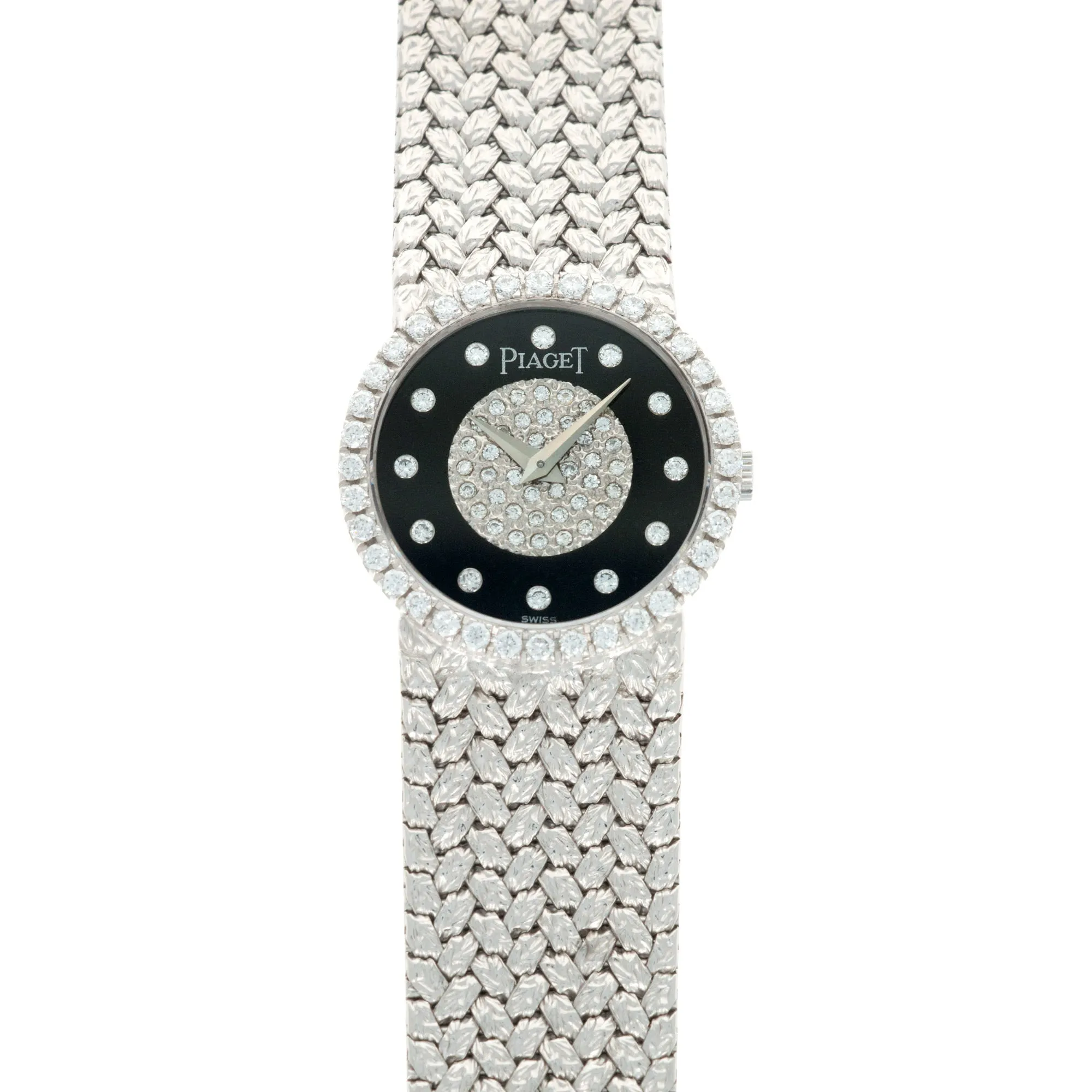 Piaget White Gold Diamond Bezel with Black and Diamond Dial on Bracelet