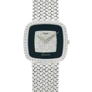 Piaget White Gold Onyx Diamond Watch, 1970s