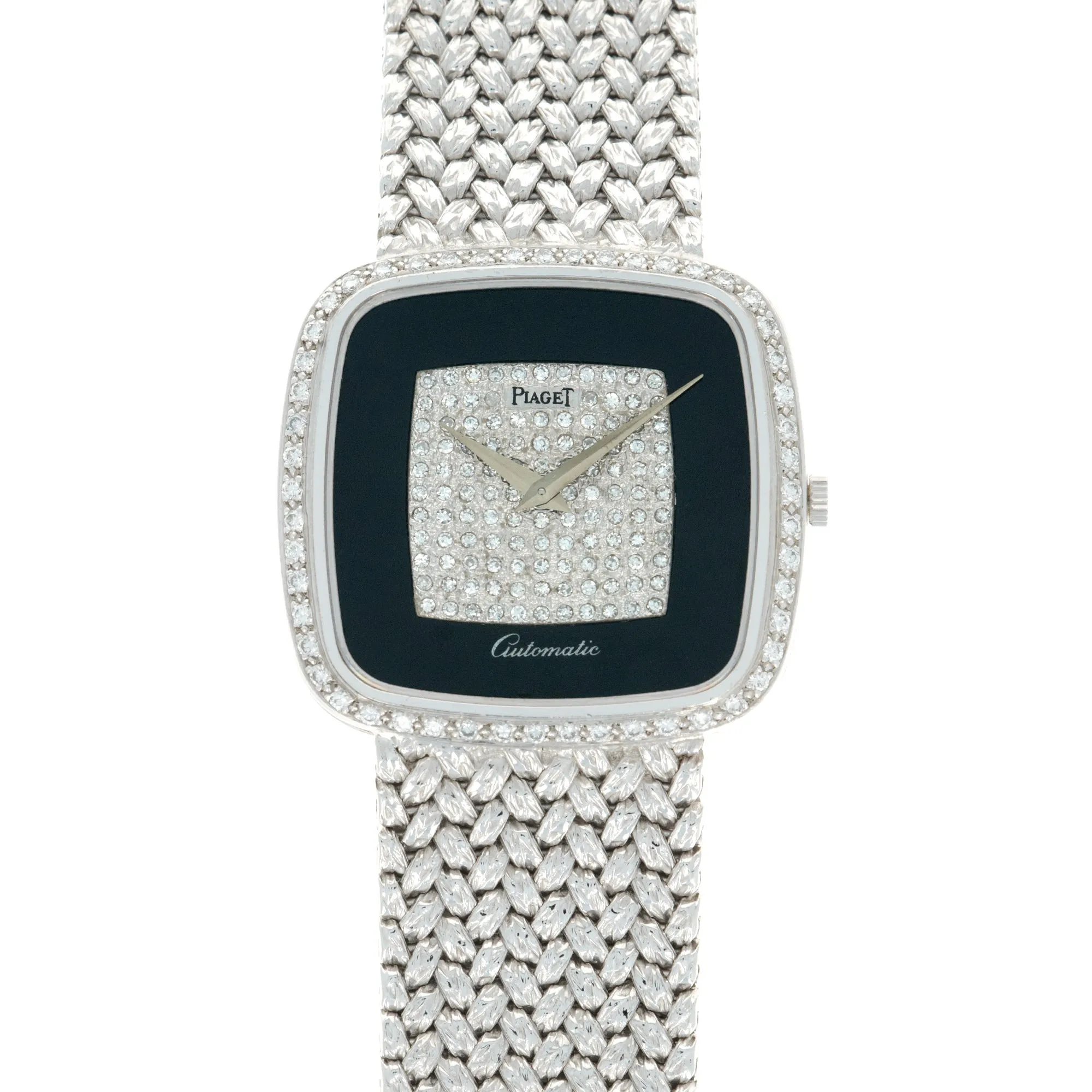 Piaget White Gold Onyx Diamond Watch, 1970s