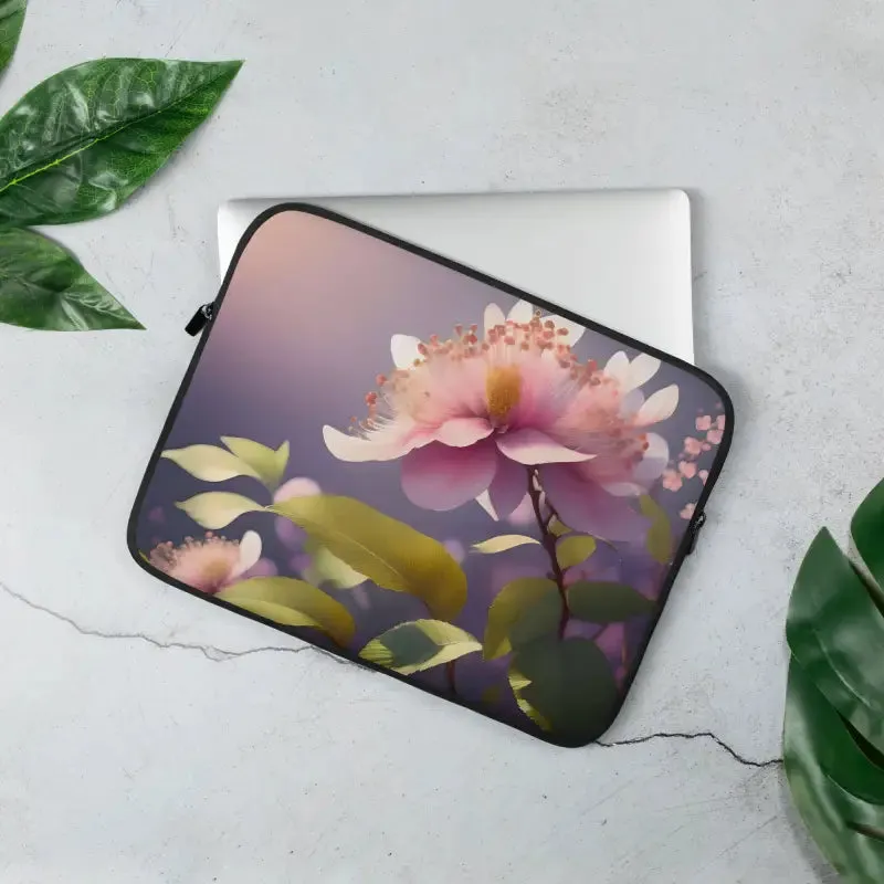 Pink Flowers Laptop Sleeve with Padded Zipper