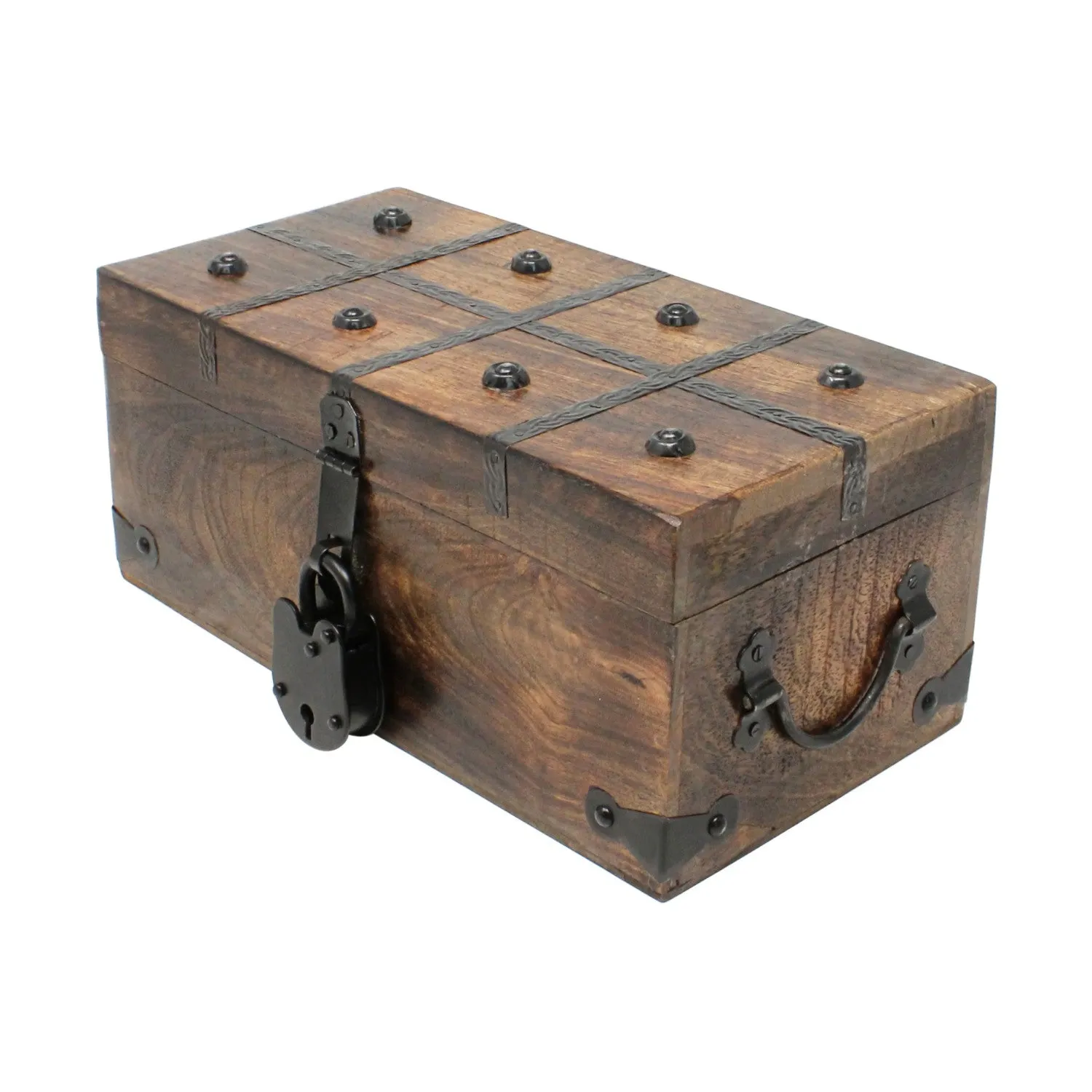 Pirate Treasure Chest Flat Lid with Lock and Skeleton Keys - Medium