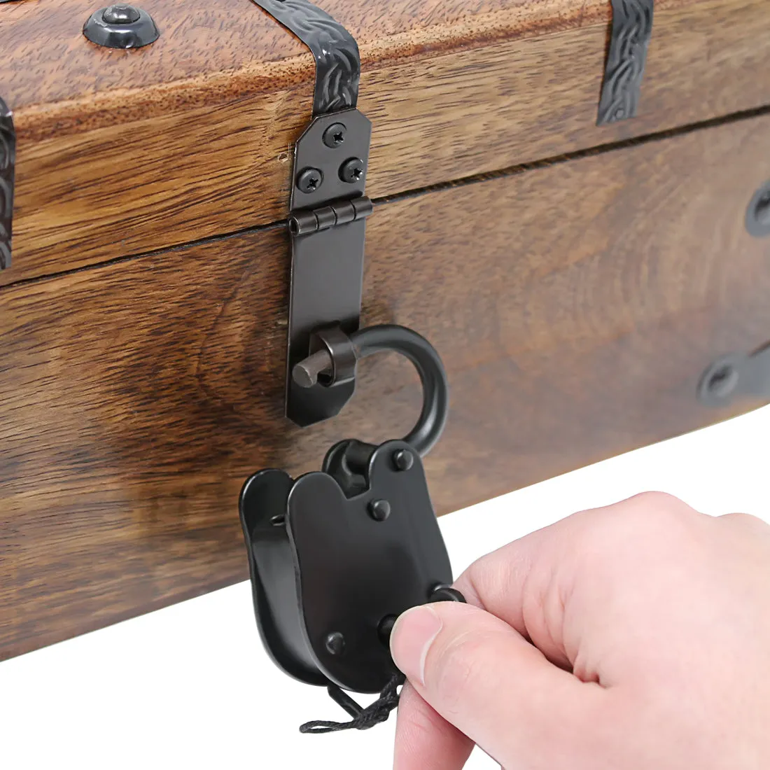 Pirate Treasure Chest Flat Lid with Lock and Skeleton Keys - Medium